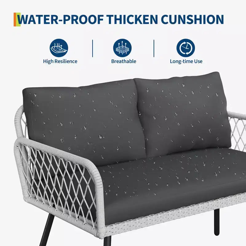 Ensemble de meubles d'extérieur en osier 4 pièces, canapé d'angle de patio avec rotin et cadre en métal faits à la main, avec table basse pour jardin, arrière-cour et bord de piscine
