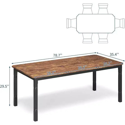 Grande table à manger industrielle de 198 cm pour 6 personnes avec pieds en métal robustes et coins chanfreinés pour salle à manger, cuisine et salon