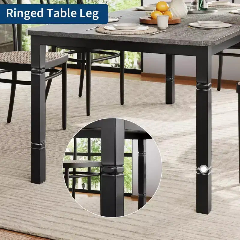 Grande table à manger industrielle de 198 cm pour 6 personnes avec pieds en métal robustes et coins chanfreinés pour salle à manger, cuisine et salon