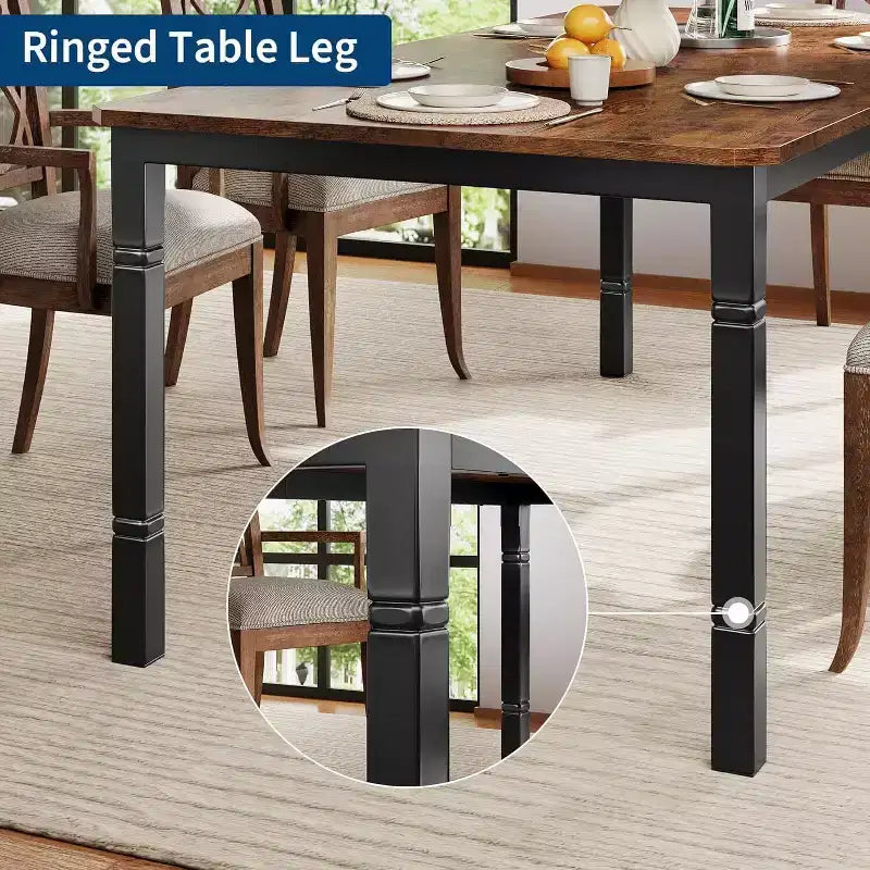 Grande table à manger industrielle de 198 cm pour 6 personnes avec pieds en métal robustes et coins chanfreinés pour salle à manger, cuisine et salon