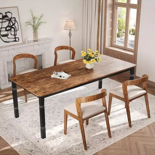 78'' Large Industrial Dining Table for 6 with Heavy Duty Metal Legs & Chamfer Corner for Dining Room, Kitchen and Living Room