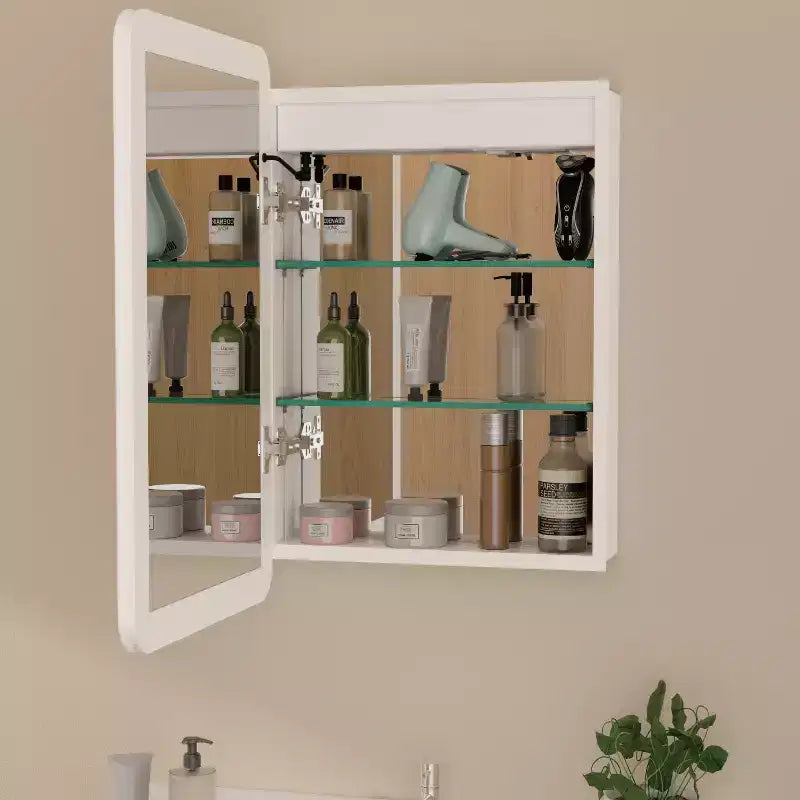Armoire à pharmacie miroir à LED, montage en saillie ou encastré, éclairage à intensité variable 3 couleurs, anti-buée, USB et prise de courant