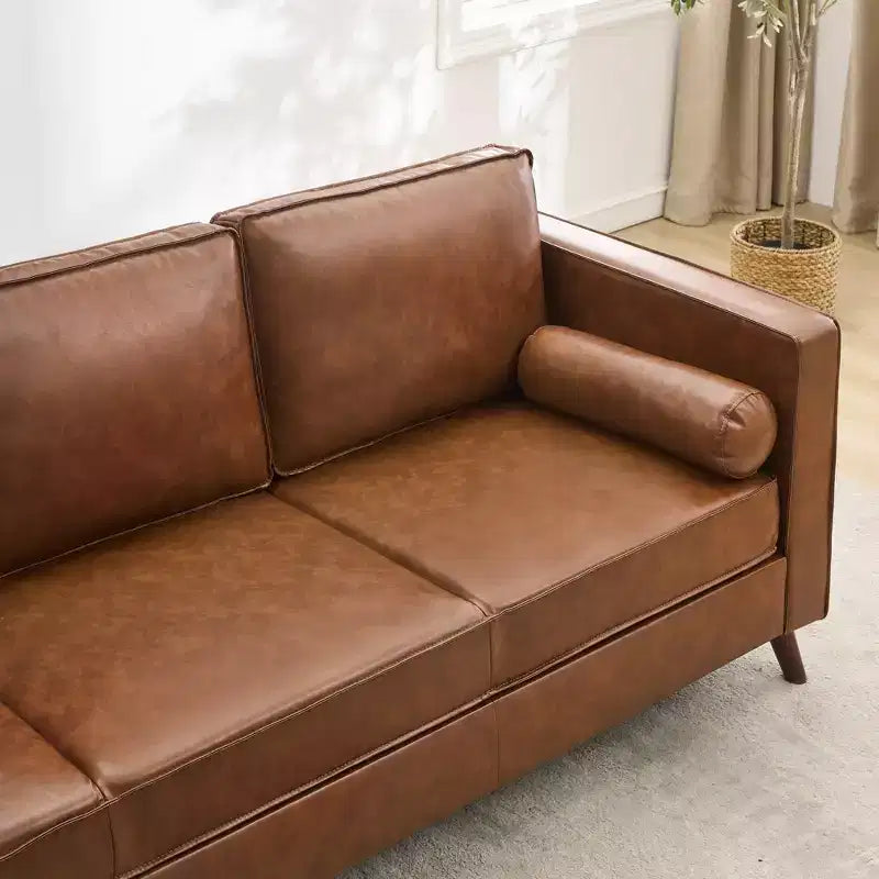 Canapé moderne mi-siècle 80'' GustoWave, canapé 3 places en similicuir avec coussins rembourrés pour salon, marron