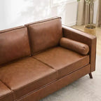 Canapé moderne mi-siècle 80'' GustoWave, canapé 3 places en similicuir avec coussins rembourrés pour salon, marron