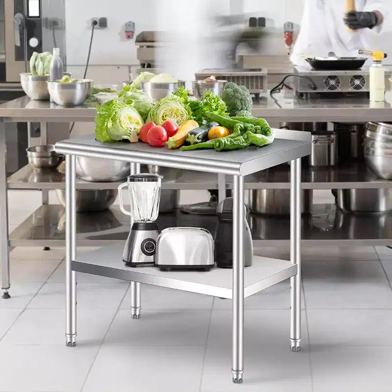 Acekool 36 x 24 Stainless Steel Prep Table with Backsplash, Adjustable Undershelf & 4 Caster Wheels, Commercial-Grade Work Table
