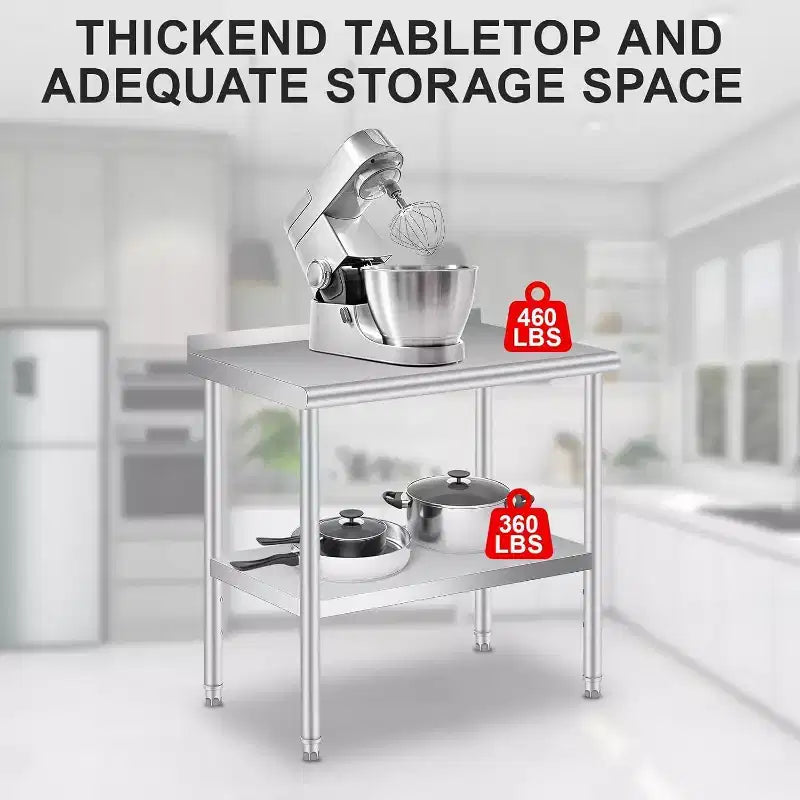 Table de préparation Acekool 36 x 24 en acier inoxydable avec crédence, étagère inférieure réglable et 4 roulettes, table de travail de qualité commerciale