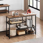 Console industrielle à 4 niveaux avec étagères en verre, table de canapé étroite de 100 cm pour entrée, salon, chambre, table d'appoint de couloir à cadre métallique