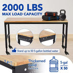 Table de travail Acekool réglable en hauteur de 48 pouces avec roulettes, poste de travail avec plateau en bois de caoutchouc de 2000 lb et prises de courant, pour atelier, maison