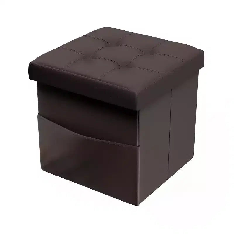 Lavish Home Folding Faux Leather Ottoman, Brown