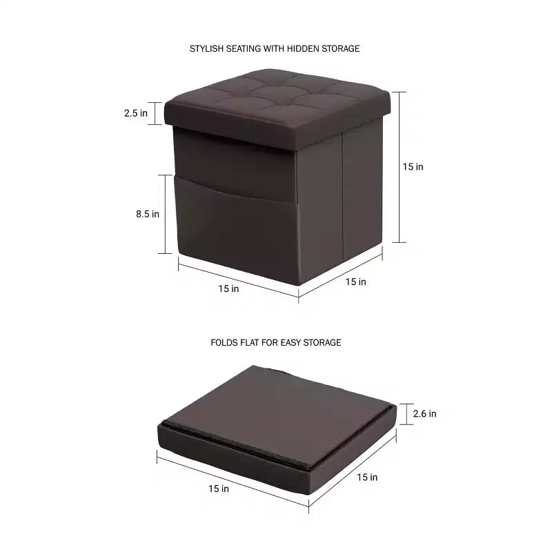 Pouff pliant en similicuir Lavish Home, Marron