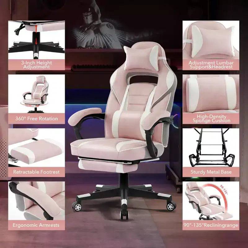 Chaise de bureau grande taille, Chaise de jeu en cuir à dossier haut avec repose-pieds, Chaise d'ordinateur ergonomique avec support lombaire et appui-tête, Base pivotante à 360°