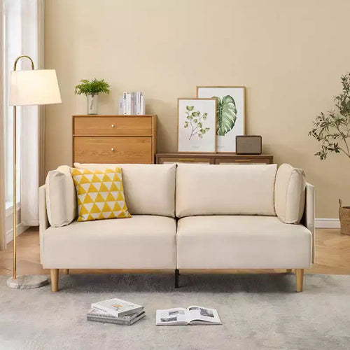 76 Upholstered Loveseat Sofa with Deep Seats & Removable Pillows, Velvet 2-Seater Couch for Living Room, Apartment, or Office, Beige