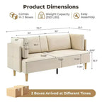 Canapé causeuse rembourré de 76 po avec sièges profonds et oreillers amovibles, canapé 2 places en velours pour salon, appartement ou bureau, beige