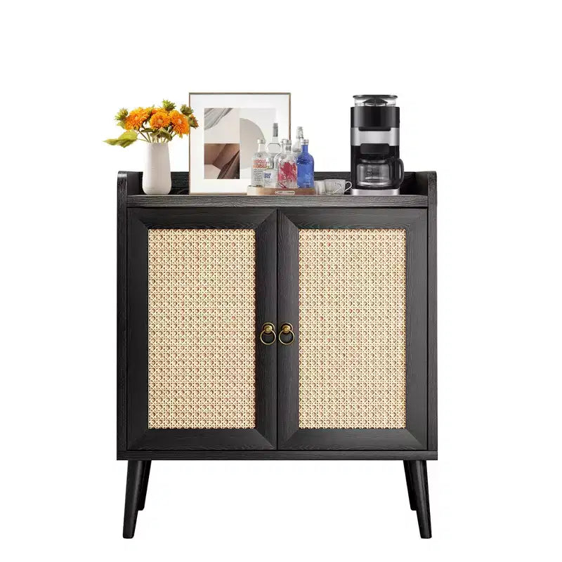 MAYEERTY 59x15x31 Pouces Buffet/Bar à Liqueur Noir en Rotin Pour Salle à Manger ou Couloir