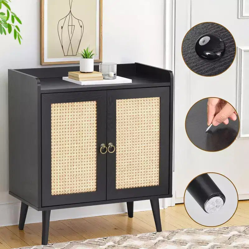 MAYEERTY 59x15x31 Pouces Buffet/Bar à Liqueur Noir en Rotin Pour Salle à Manger ou Couloir