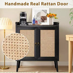 MAYEERTY 59x15x31 Pouces Buffet/Bar à Liqueur Noir en Rotin Pour Salle à Manger ou Couloir