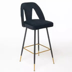 Velvet Bar Stools with Back Support and Footrest, Modern Upholstered Kitchen Island Chairs, Wide Wide Cushion Counter Stools for Bar Cafe, Set of 2