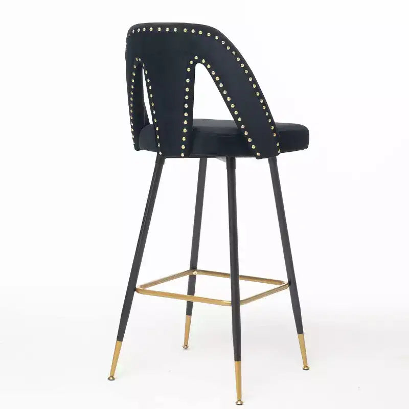 Tabourets de bar en velours avec dossier et repose-pieds, chaises d'îlot de cuisine modernes rembourrées, tabourets de comptoir à coussin large pour bar café, lot de 2