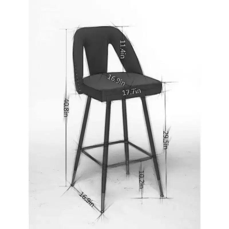 Tabourets de bar en velours avec dossier et repose-pieds, chaises d'îlot de cuisine modernes rembourrées, tabourets de comptoir à coussin large pour bar café, lot de 2