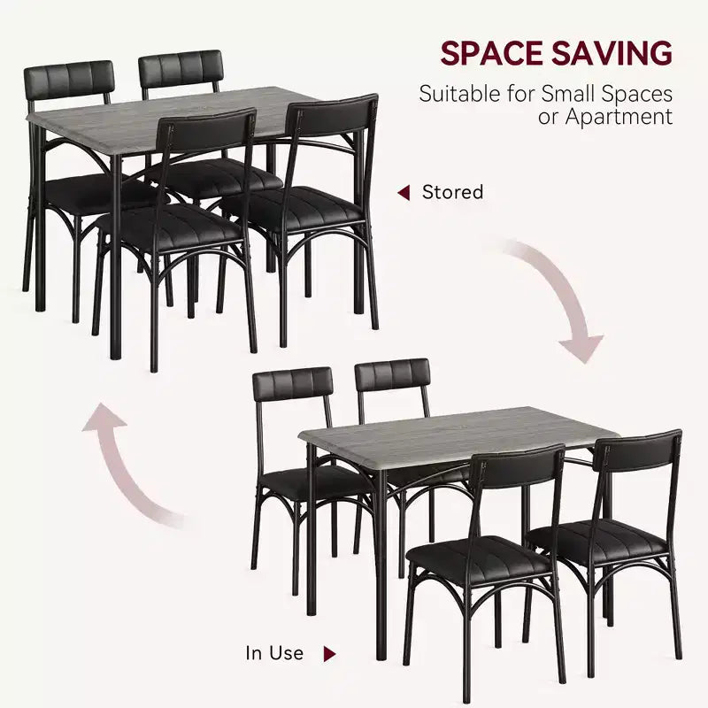 Table et chaises de cuisine, ensemble de table de salle à manger pour 4 avec chaises rembourrées, ensemble de table de cuisine en métal et bois, table à manger rectangulaire