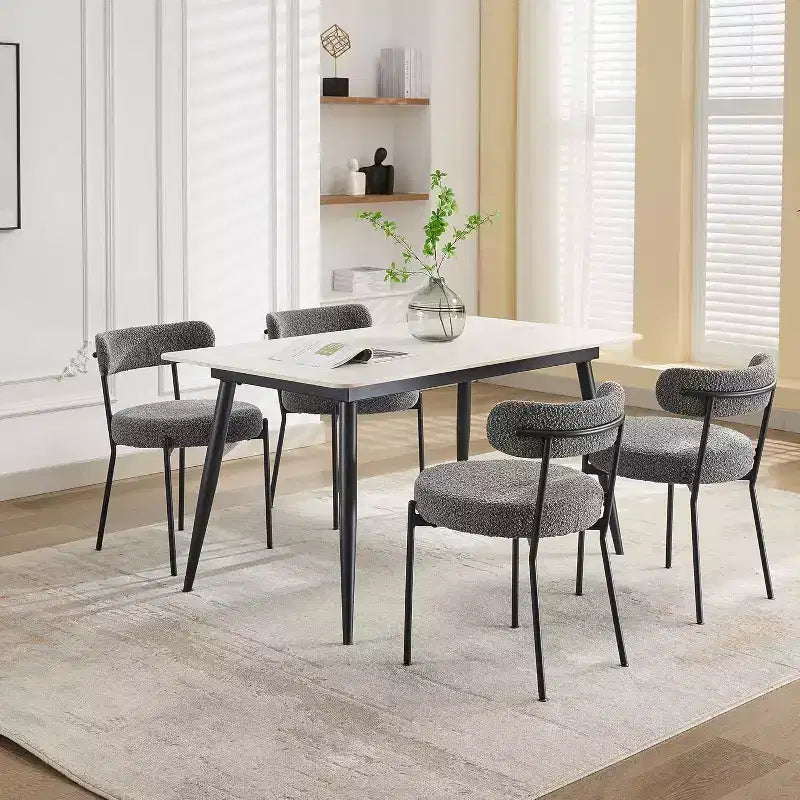 Acekool Chaises de salle à manger du milieu du siècle, lot de 2, avec revêtement en bouclé, dossier incurvé et pieds réglables - Gris clair avec pieds noirs