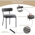 Acekool Chaises de salle à manger du milieu du siècle, lot de 2, avec revêtement en bouclé, dossier incurvé et pieds réglables - Gris clair avec pieds noirs