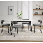 Acekool Chaises de salle à manger du milieu du siècle, lot de 2, avec revêtement en bouclé, dossier incurvé et pieds réglables - Gris clair avec pieds noirs