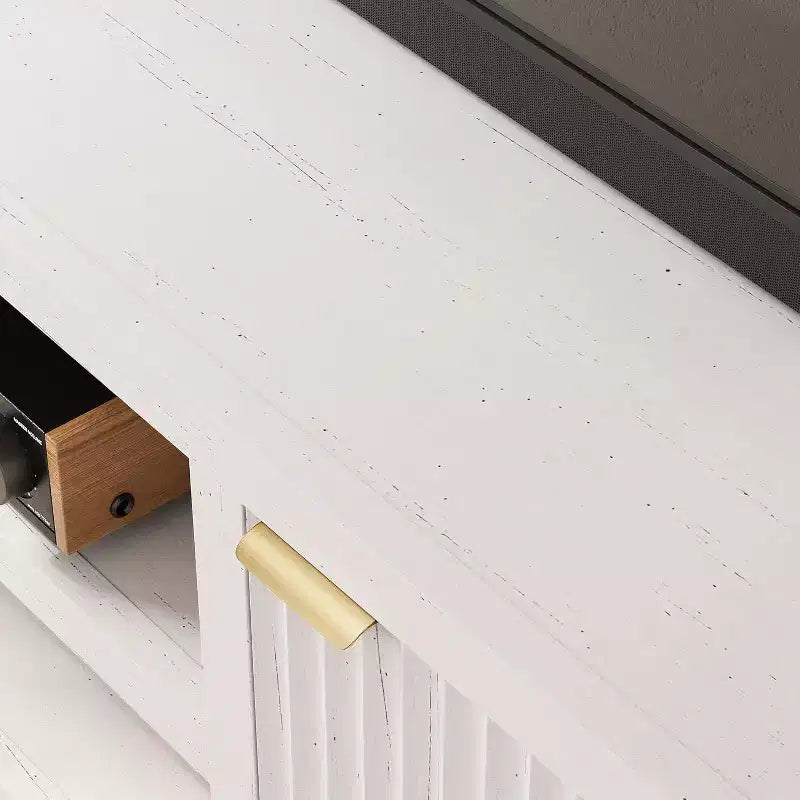 Meuble TV Acekool 70 moderne cannelé pour téléviseurs jusqu'à 80 pouces, console multimédia avec armoires de rangement, étagères réglables, centre de divertissement