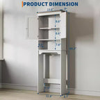 Meuble de rangement Acekool à poser au-dessus des toilettes, 60 x 21,5 x 168 cm, organisateur de salle de bain avec portes doubles, étagère réglable et étagère ouverte, bois composite