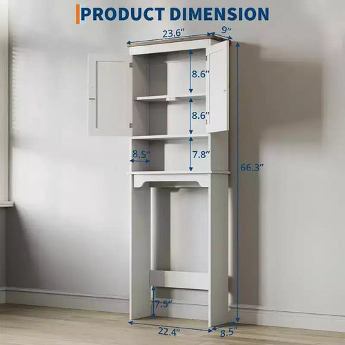 Meuble de rangement Acekool à poser au-dessus des toilettes, 60 x 21,5 x 168 cm, organisateur de salle de bain avec portes doubles, étagère réglable et étagère ouverte, bois composite