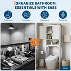 Meuble de rangement Acekool à poser au-dessus des toilettes, 60 x 21,5 x 168 cm, organisateur de salle de bain avec portes doubles, étagère réglable et étagère ouverte, bois composite