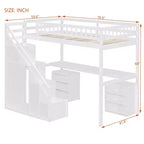 Lit mezzanine double/grand format avec bureau, bande lumineuse LED et deux commodes - ModernLuxe