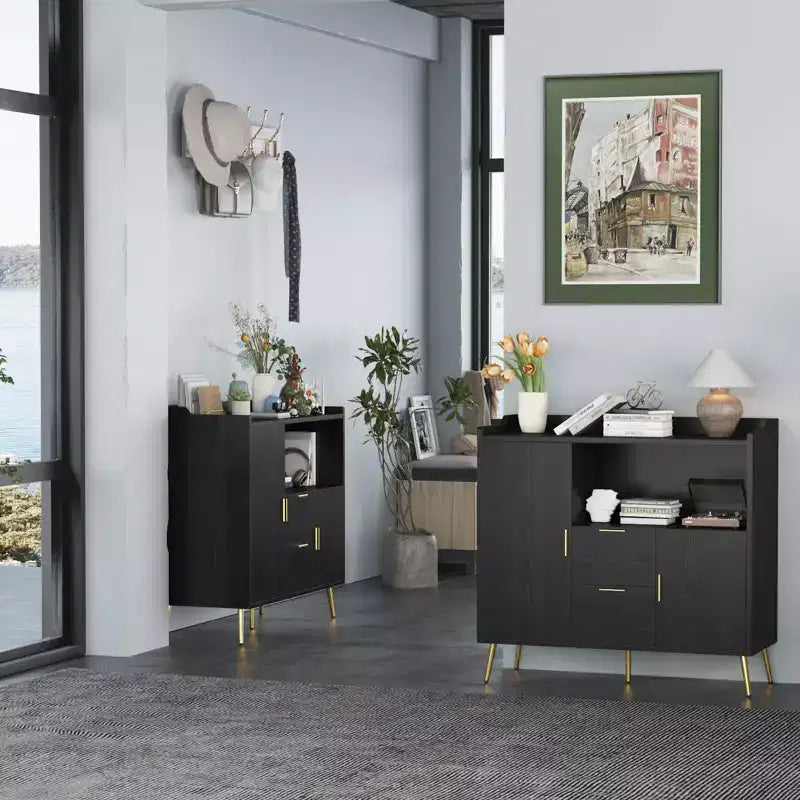 Meuble buffet, Buffet de rangement moderne, Meuble d'appoint avec tiroirs et portes, Console avec portes et étagères