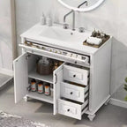 MAYEERTY 24 Meuble-lavabo de salle de bain avec évier Bois massif MDF 2 tiroirs 1 porte Étagère réglable Gris
