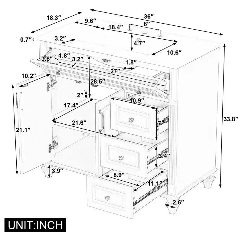 MAYEERTY 24 Meuble-lavabo de salle de bain avec évier Bois massif MDF 2 tiroirs 1 porte Étagère réglable Gris
