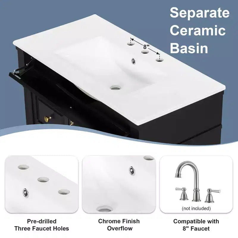 MAYEERTY 24 Meuble-lavabo de salle de bain avec évier Bois massif MDF 2 tiroirs 1 porte Étagère réglable Gris