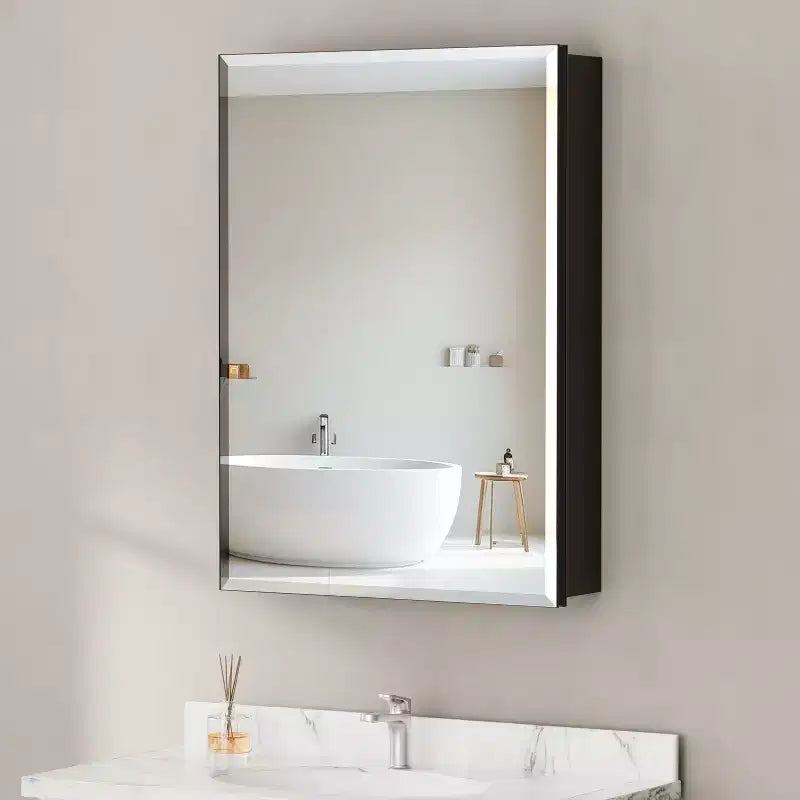 Armoire de toilette Belle avec miroir biseauté, encastrable ou murale, étagères réglables en verre trempé