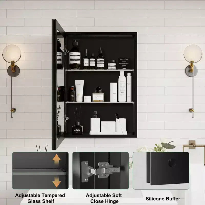 Armoire de toilette Belle avec miroir biseauté, encastrable ou murale, étagères réglables en verre trempé