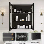 Armoire de toilette Belle avec miroir biseauté, encastrable ou murale, étagères réglables en verre trempé