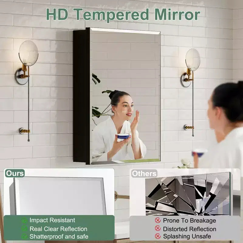Armoire de toilette Belle avec miroir biseauté, encastrable ou murale, étagères réglables en verre trempé