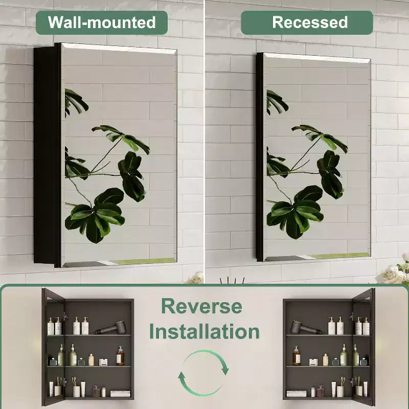 Armoire de toilette Belle avec miroir biseauté, encastrable ou murale, étagères réglables en verre trempé