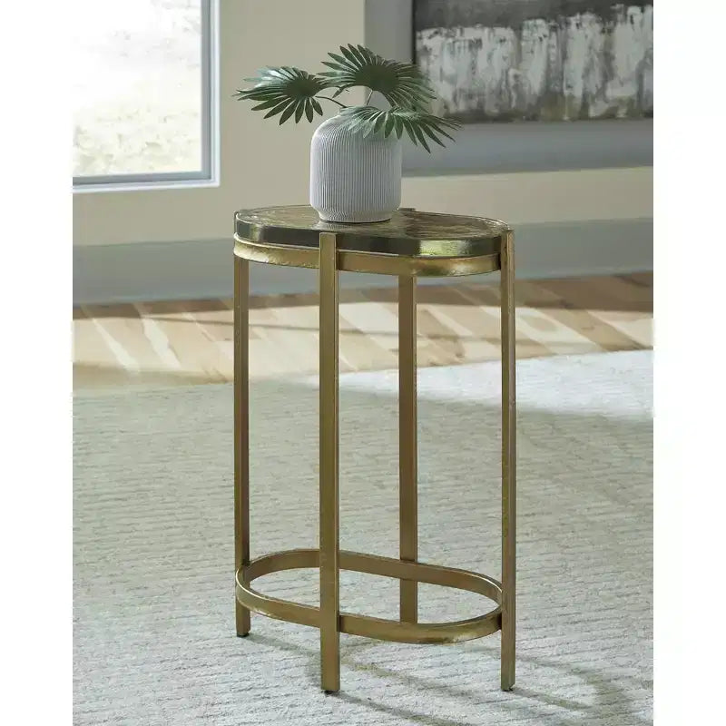 Signature Design by Ashley Porterville Table d'appoint - Fini doré avec plateau en verre irisé, construction métallique