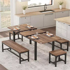 Ensemble de table à manger extensible pour 48 personnes avec bancs et tabourets, grande table de cuisine et de salle à manger en bois de 63 pouces