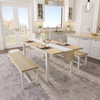 Ensemble de table à manger extensible pour 48 personnes avec bancs et tabourets, grande table de cuisine et de salle à manger en bois de 63 pouces