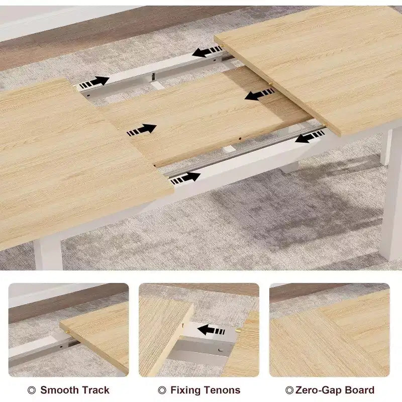 Ensemble de table à manger extensible pour 48 personnes avec bancs et tabourets, grande table de cuisine et de salle à manger en bois de 63 pouces