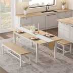 Ensemble de table à manger extensible pour 48 personnes avec bancs et tabourets, grande table de cuisine et de salle à manger en bois de 63 pouces
