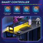 GALAXHERO Bureau Gamer en L de 120 cm, Bureau d'Angle Informatique avec Rangement, Prises de Courant et Lumières LED, Bureau de Travail/Gaming pour Chambre