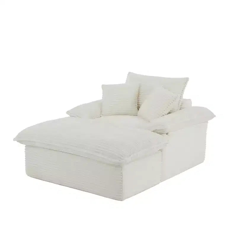 Pexfix 55 po. L Canapé moderne rembourré en velours côtelé une place avec oreillers et repose-pieds, chaise longue pour salon, chambre, appartement, bureau, blanc