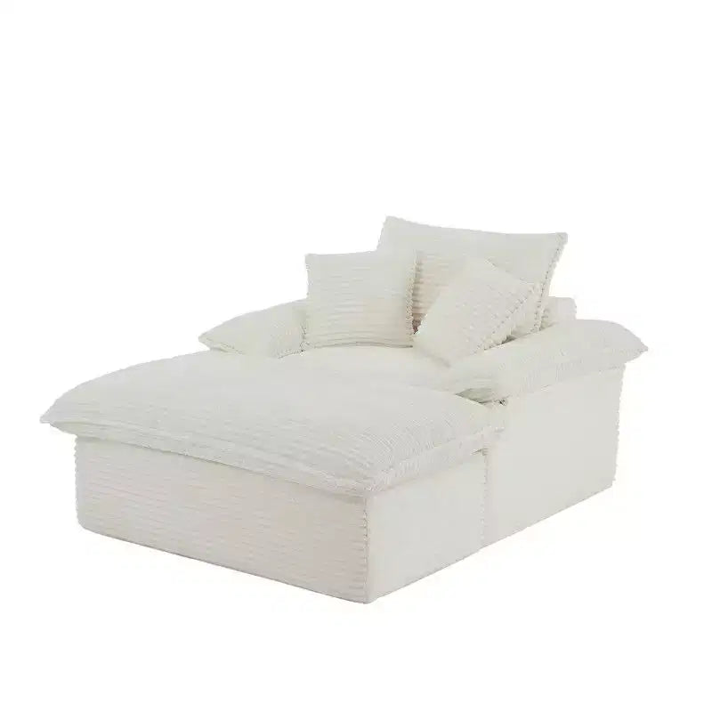 Pexfix 55 po. L Canapé moderne rembourré en velours côtelé une place avec oreillers et repose-pieds, chaise longue pour salon, chambre, appartement, bureau, blanc