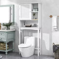 TROPOW Toilet Organizer with Adjustable Shelf, Freestanding Cabinet with Shutter Door and Open Storage Space for Bathroom White